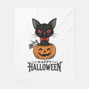 Vintage-Halloween-Schwarze-Katze-Kürbis-Shirt-Desi Fleecedecke