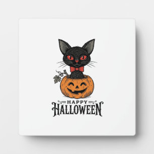 Vintage-Halloween-Schwarze-Katze-Kürbis-Shirt-Desi Fotoplatte