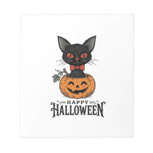 Vintage-Halloween-Schwarze-Katze-Kürbis-Shirt-Desi Notizblock