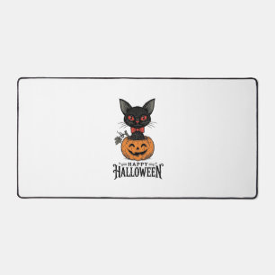 Vintage-Halloween-Schwarze-Katze-Kürbis-Shirt-Desi Schreibtischunterlage