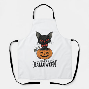 Vintage-Halloween-Schwarze-Katze-Kürbis-Shirt-Desi Schürze
