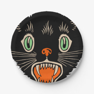 Vintage Halloween-Schwarze Katze Pappteller