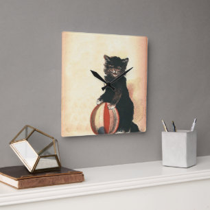 Vintage HALLOWEEN schwarze Katze Quadratische Wanduhr