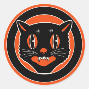 Vintage Halloween-Schwarze Katze Runder Aufkleber