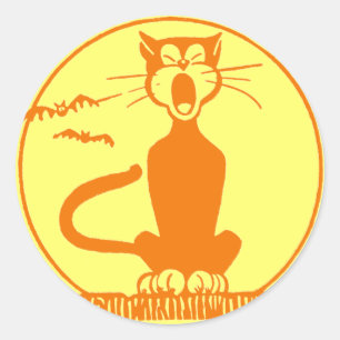 Vintage Halloween-Schwarze Katze Runder Aufkleber