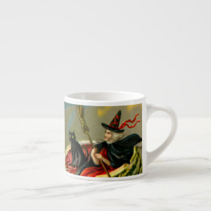 Vintage Halloween schwarze Katze und Hexe Espressotasse