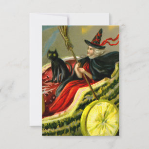 Vintage Halloween schwarze Katze und Hexe Karte