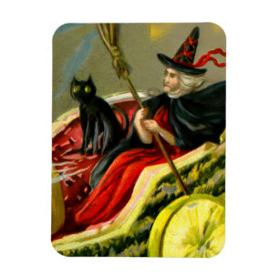 Vintage Halloween schwarze Katze und Hexe Magnet