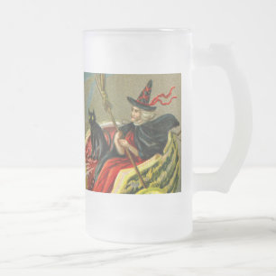 Vintage Halloween schwarze Katze und Hexe Mattglas Bierglas