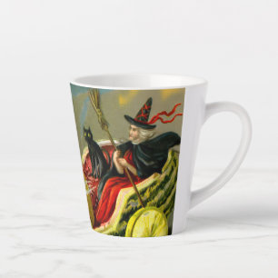 Vintage Halloween schwarze Katze und Hexe Milchtasse