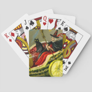 Vintage Halloween schwarze Katze und Hexe Spielkarten