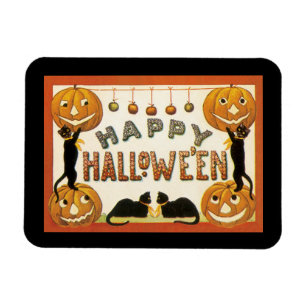 Vintage Halloween, schwarze Katzen mit Jackolanter Magnet