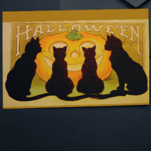 Vintage Halloween schwarze Katzen und Jack O'Lante Karte
