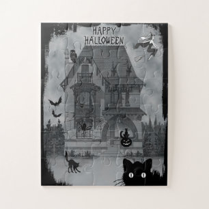 Vintage Halloween-Schwarze Katzen, Witze und Flede Puzzle