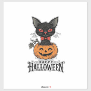 Vintage-Halloween-Schwarzkatze-Kürbis-Shirt-Design Aufkleber