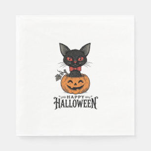 Vintage-Halloween-Schwarzkatze-Kürbis-Shirt-Design Serviette