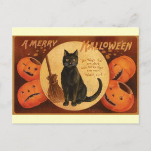 Vintage Halloween-Schwarzkatze Postkarte