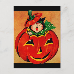 Vintage Halloween-Schwarzkatze Postkarte