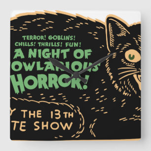 Vintage Halloween-Schwarzkatze Quadratische Wanduhr