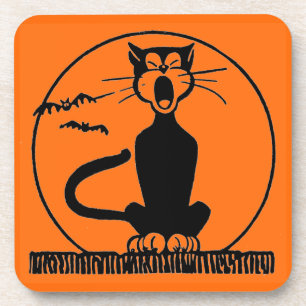 Vintage Halloween-Schwarzkatze Untersetzer