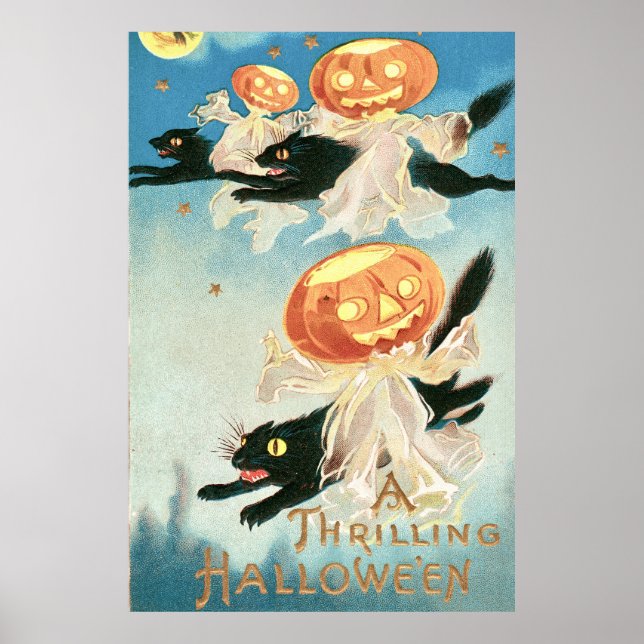 Vintage Halloween-Schwarzkatzen Poster (Vorne)