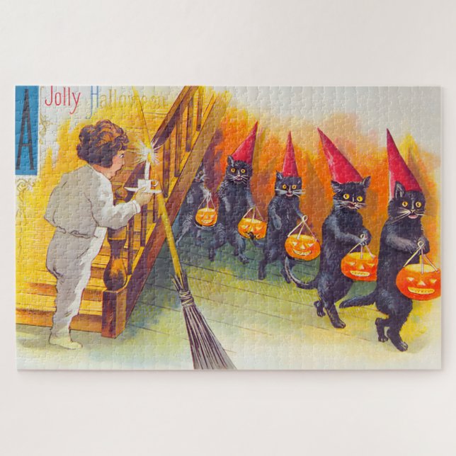 Vintage Halloween-Schwarzkatzen Puzzle (Horizontal)