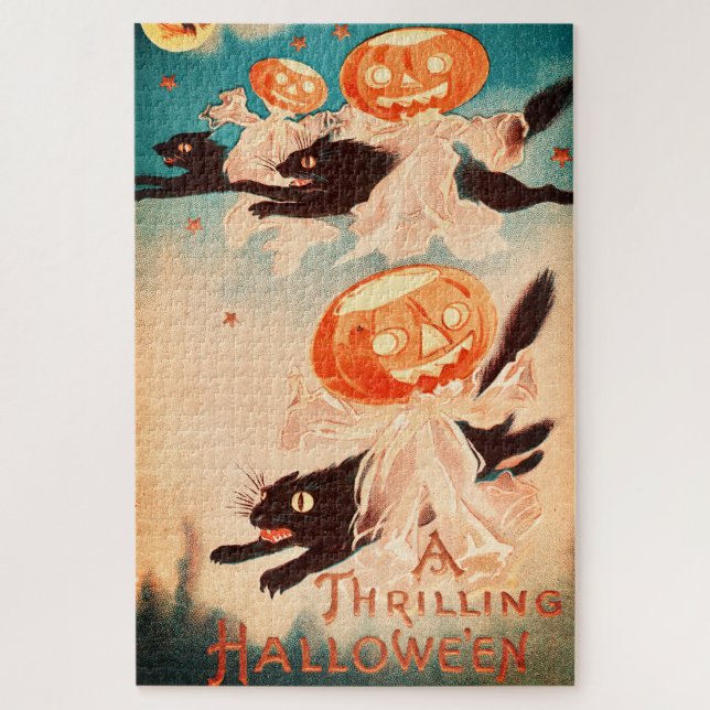Vintage Halloween-Schwarzkatzen Puzzle (Vertikal)