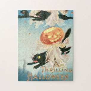 Vintage Halloween-Schwarzkatzen Puzzle
