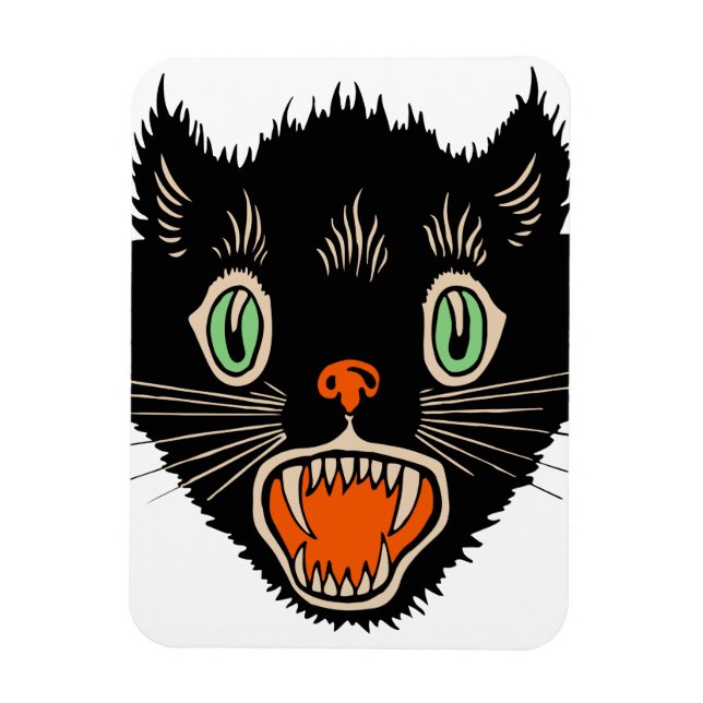 Vintage Halloween-Schwarzkatzenkatze Magnet (Vertikal)
