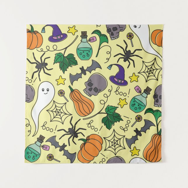 vintage Halloween seamless pattern. Pumpkin, ghost Wandteppich (Vorderseite)