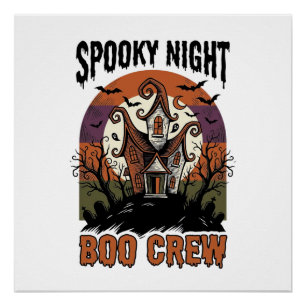 Vintage-Halloween-Shirt Boo Night Haunted House Ar Poster