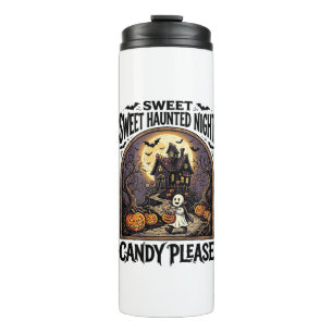 Vintage-Halloween-Shirt Candy Night Spukhaus_ Thermosbecher