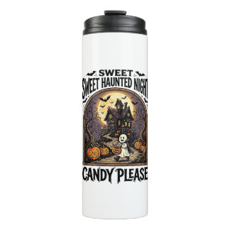 Vintage-Halloween-Shirt Candy Night Spukhaus_ Thermosbecher