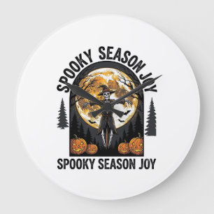 Vintage-Halloween-Shirt mit Vogelscheuchen-Mond-Ku Große Wanduhr