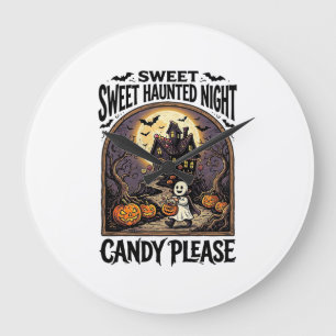 Vintage-Halloween-Shirt Süße Nacht Spukhaus_ Große Wanduhr