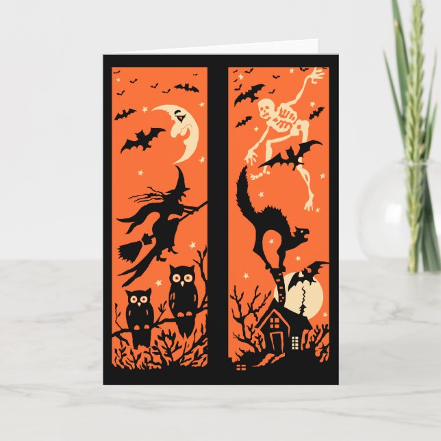 Vintage Halloween-Silhouette-Illustration Karte (Vorderseite)