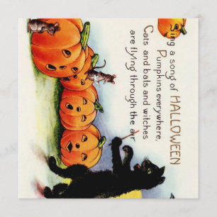 Vintage HALLOWEEN singende Kürbisse Katze Einladun Einladung