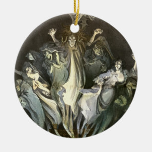 Vintage Halloween, Skeleton Violinist and Ghosts Keramik Ornament