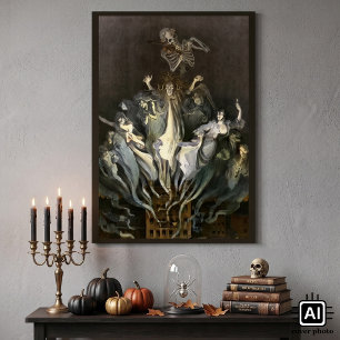 Vintage Halloween, Skelett-Geiger und Geister Poster