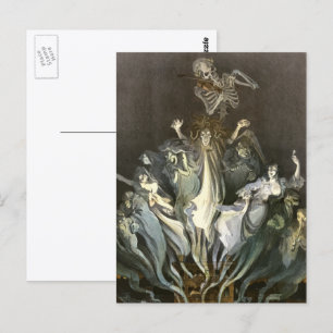 Vintage Halloween, Skelett-Geiger und Geister Postkarte