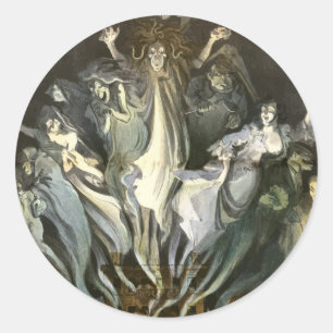 Vintage Halloween, Skelett-Geiger und Geister Runder Aufkleber
