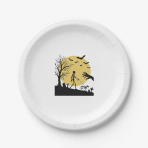 Vintage-Halloween-Skelett-Hund-Mond-Vektor-Design_ Pappteller