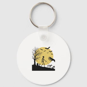 Vintage-Halloween-Skelett-Hund-Mond-Vektor-Design_ Schlüsselanhänger