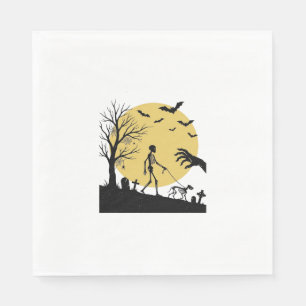 Vintage-Halloween-Skelett-Hund-Mond-Vektordesign_ Serviette