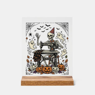 Vintage-Halloween-Skelett-Nähmaschine-Shirt De Acrylschild