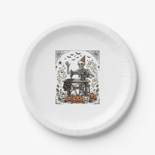 Vintage-Halloween-Skelett-Nähmaschine-Shirt De Pappteller