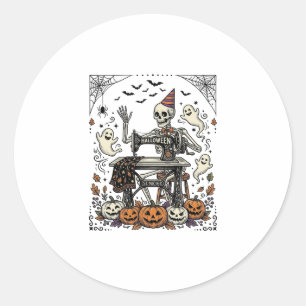 Vintage-Halloween-Skelett-Nähmaschine-Shirt De Runder Aufkleber