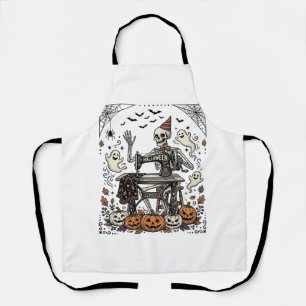 Vintage-Halloween-Skelett-Nähmaschine-Shirt De Schürze