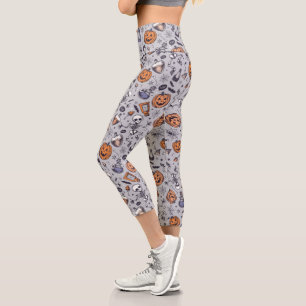Vintage Halloween-Skelett- und Trankmuster Capri Leggings