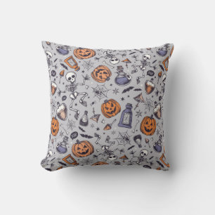 Vintage-Halloween-Skelett- und Trankmuster Kissen